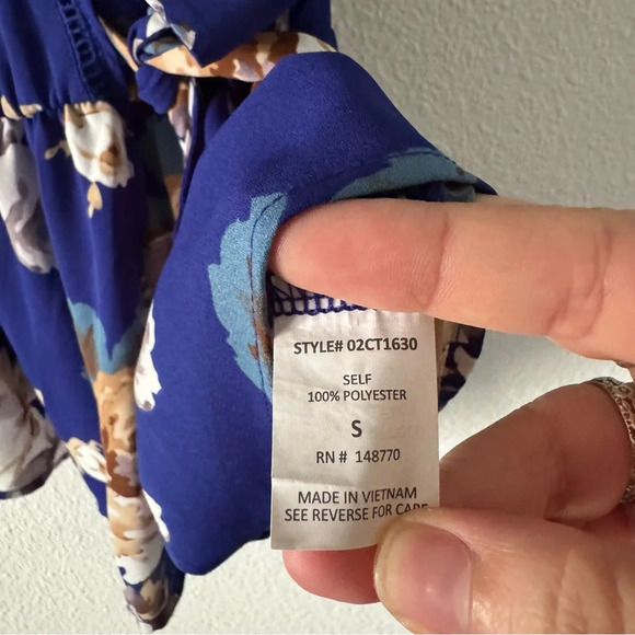 Wrap Top Blue Maximalist Floral Waist Tie Belt Sienna Sky Small Women’s Ruffle - Picture 9 of 14